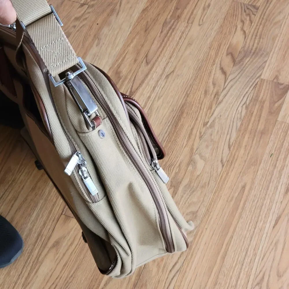 Vtg Hartmann Ziptop Canvas and Leather Briefcase Hudson Collection Tan and Brown